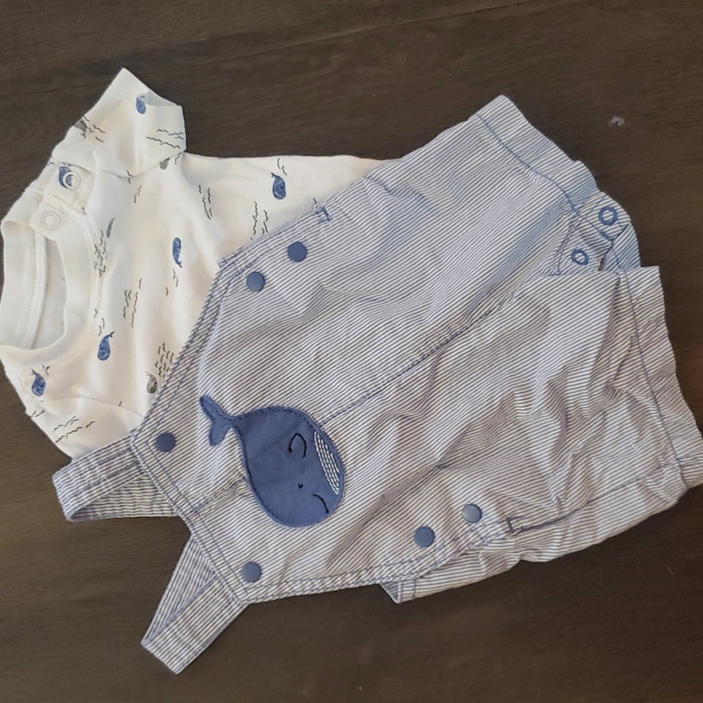 whale overalls set, white onsie, pin stripe overalls,Just one You in newborn